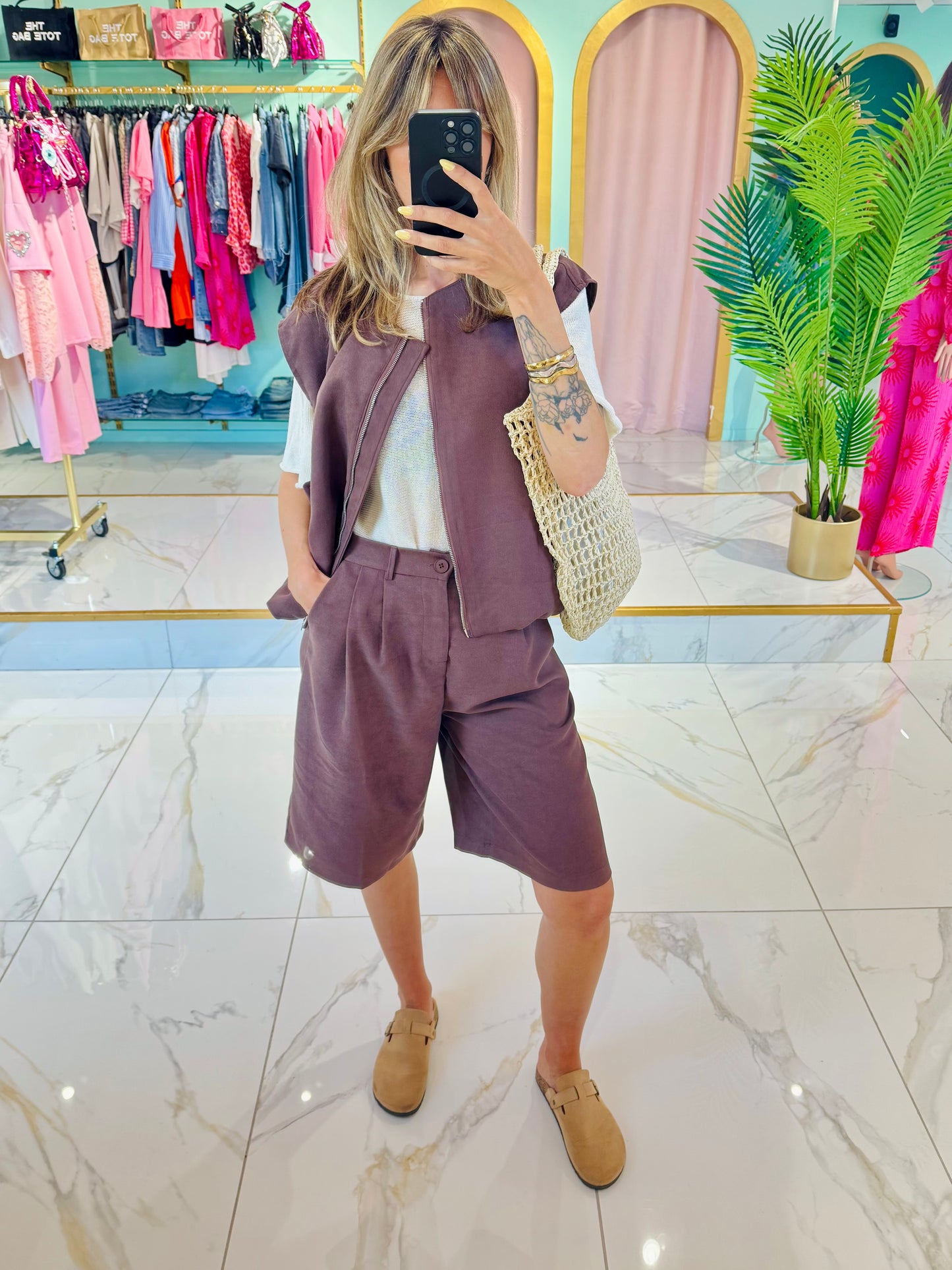 Bermuda ample effet nubuck – Purple Queen coloris chocolat