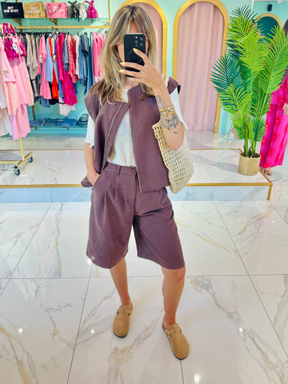 Bermuda ample effet nubuck – Purple Queen coloris chocolat