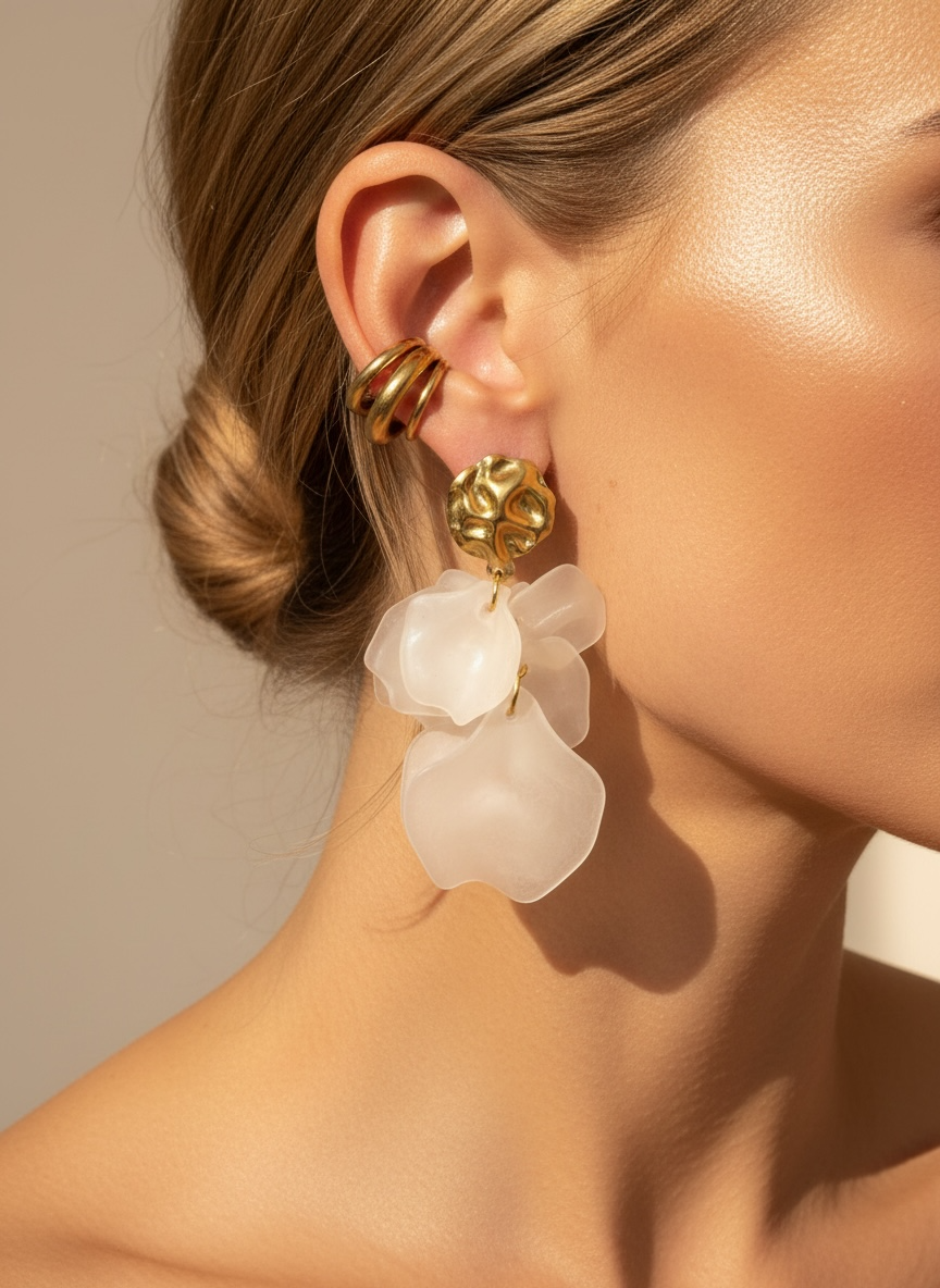 Boucles d’oreilles fleur résine - blanche