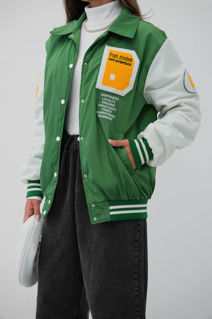 Blouson college brodé bicolore avec poches vert