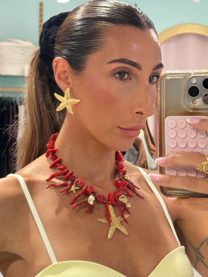 Collier corail 🪸 & etoile de mer - rouge