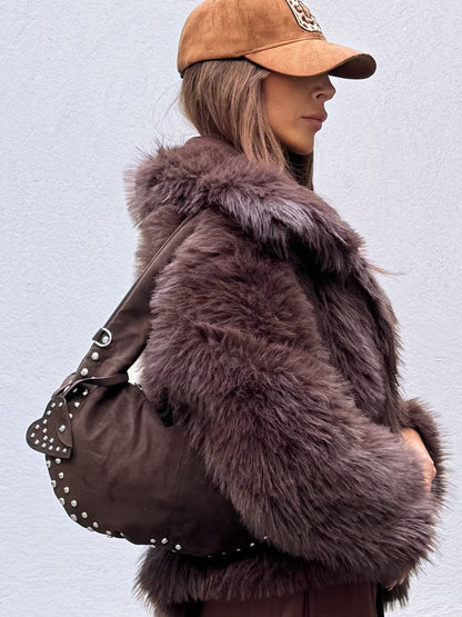 Sac hobo façon nubuck -chocolat