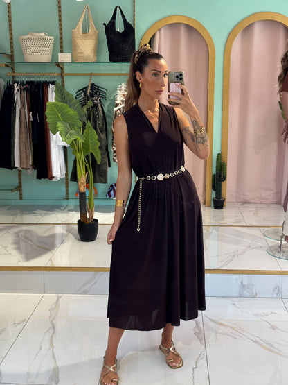 Robe longue unie matière confort -chocolat