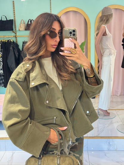 Veste en Jean Maxi Oversize à Épaulettes – Esprit Créateur kaki