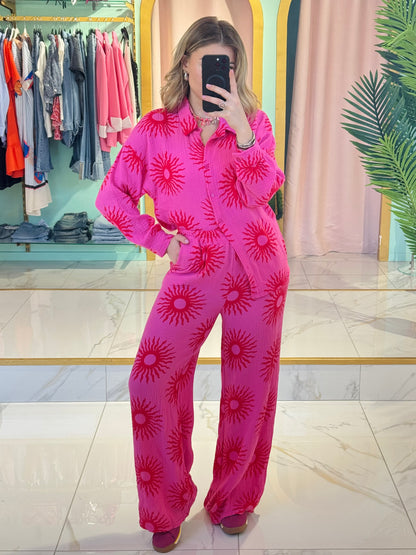 Pantalon gaz de coton imprimé soleil