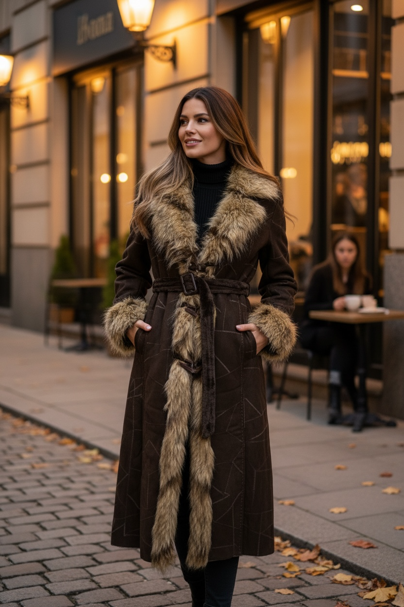 Manteau à fausse fourrure style 2000’s marron