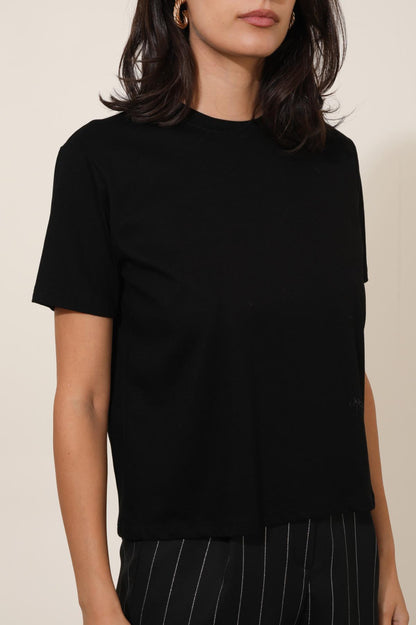 T-shirt basique en coton épais, col rond noir