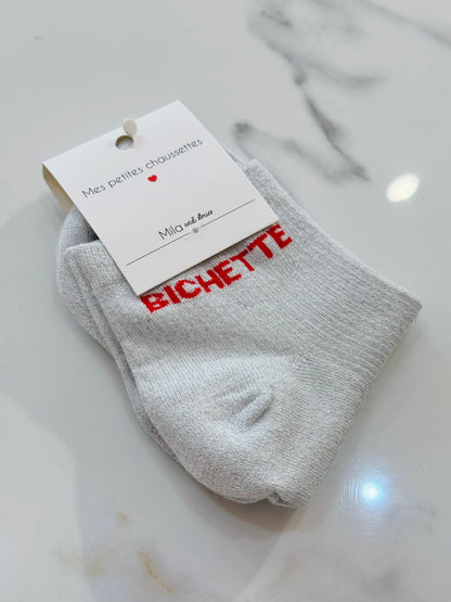 Chaussettes paillettes mile Mila - message bichette