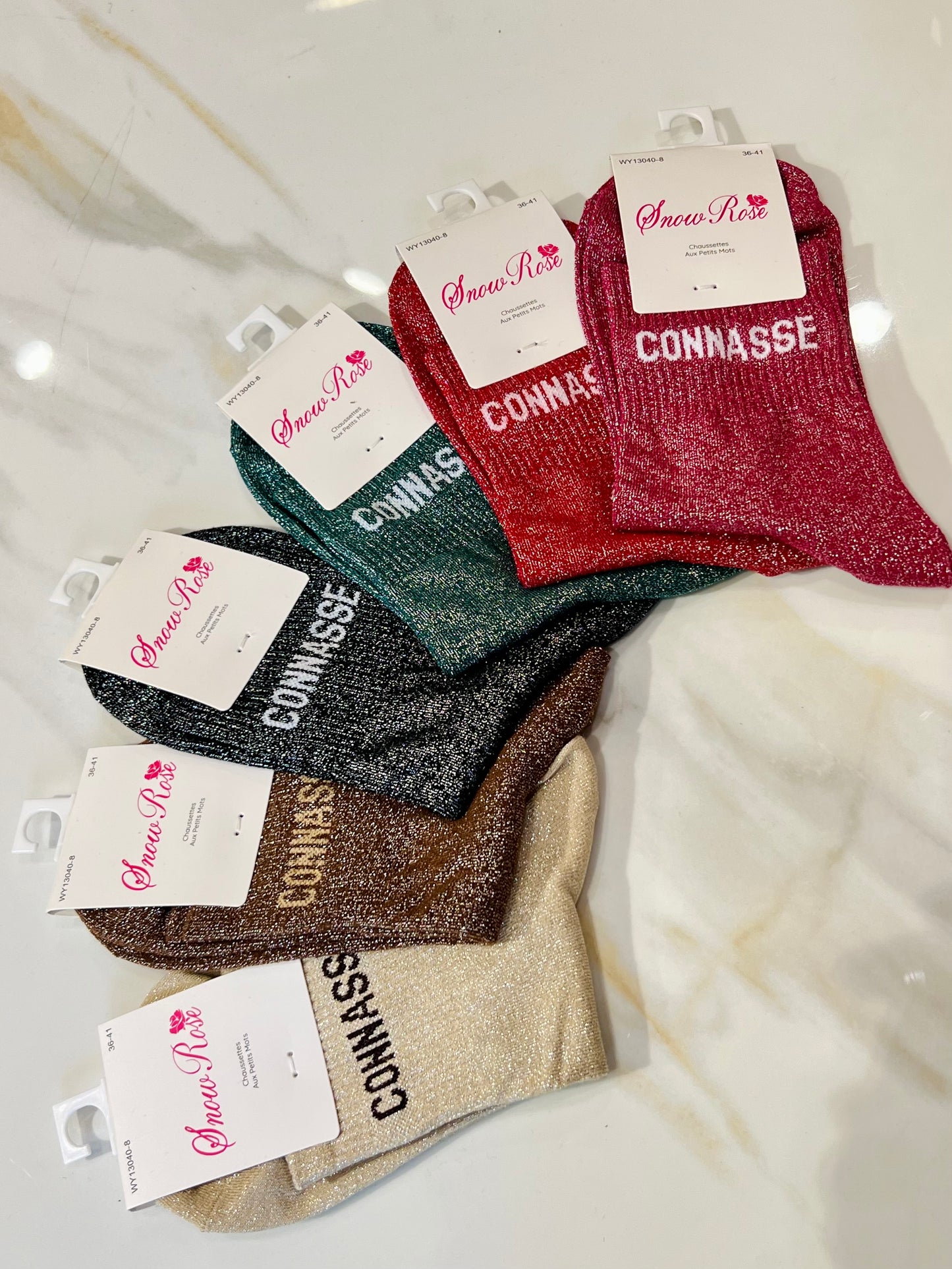 Chaussettes pailletées - message c*nnasse