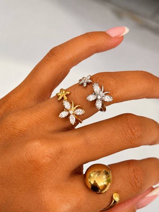 Bague papillon & fleur