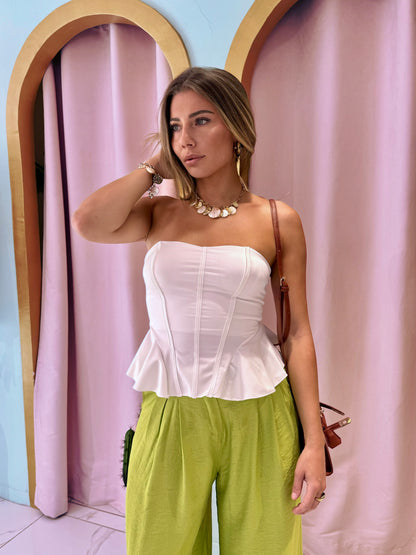 Top bustier avec coque & lacet dans le dos - blanc