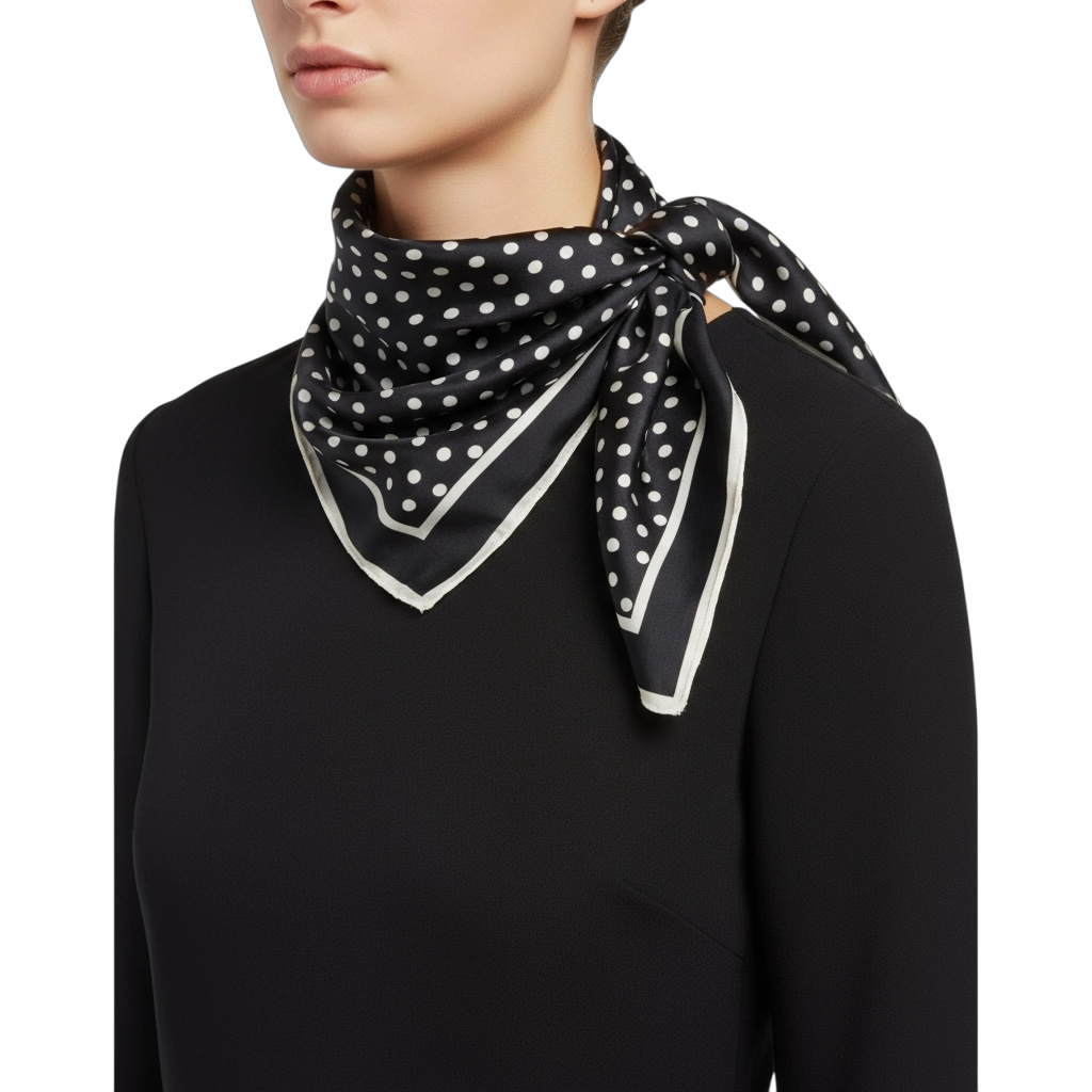 Foulard carré satin noir à pois
