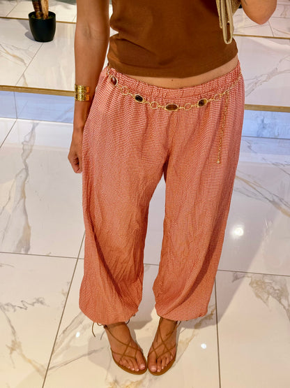 Pantalon bouffant à petit carreaux - terracota