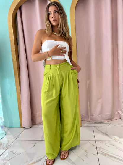 Pantalon tailleur fluide à pinces - pistache