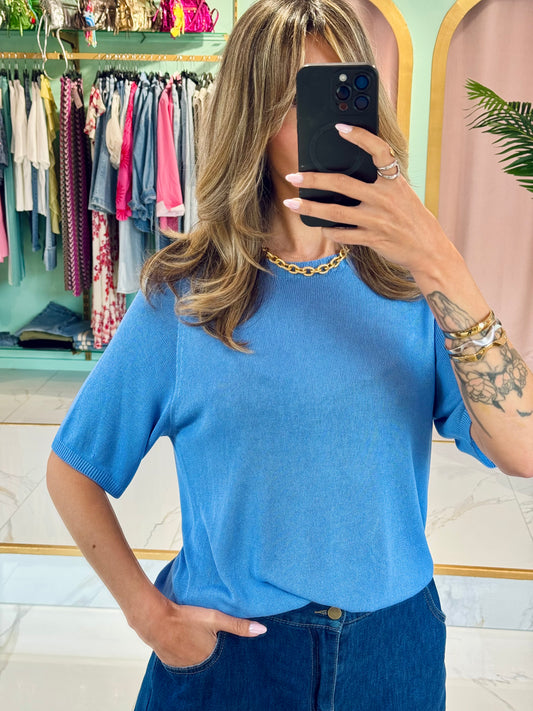 Top en maille fluide – confort & basique coloris bleu
