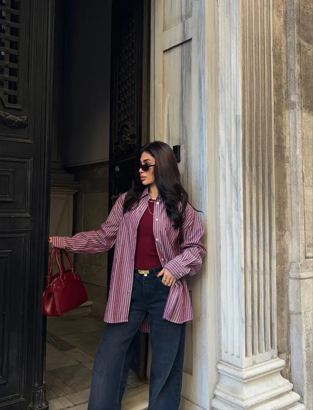 Chemise rayé en popeline bordeaux
