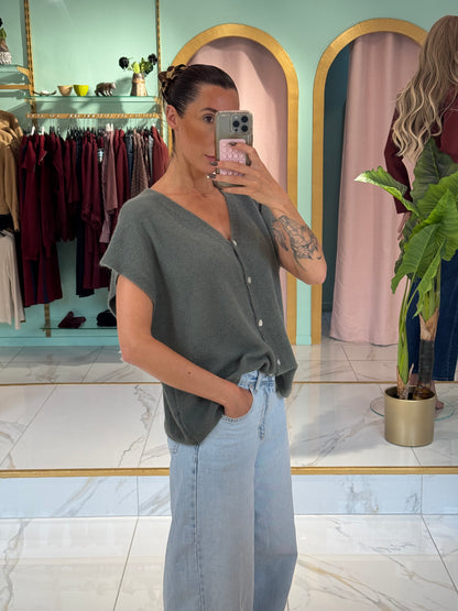 Gilet en maille sans manches – Loose & réversible kaki