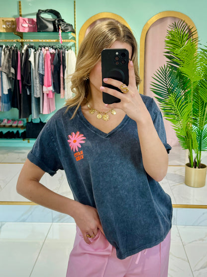 T-shirt « Happy Vibes » - gris