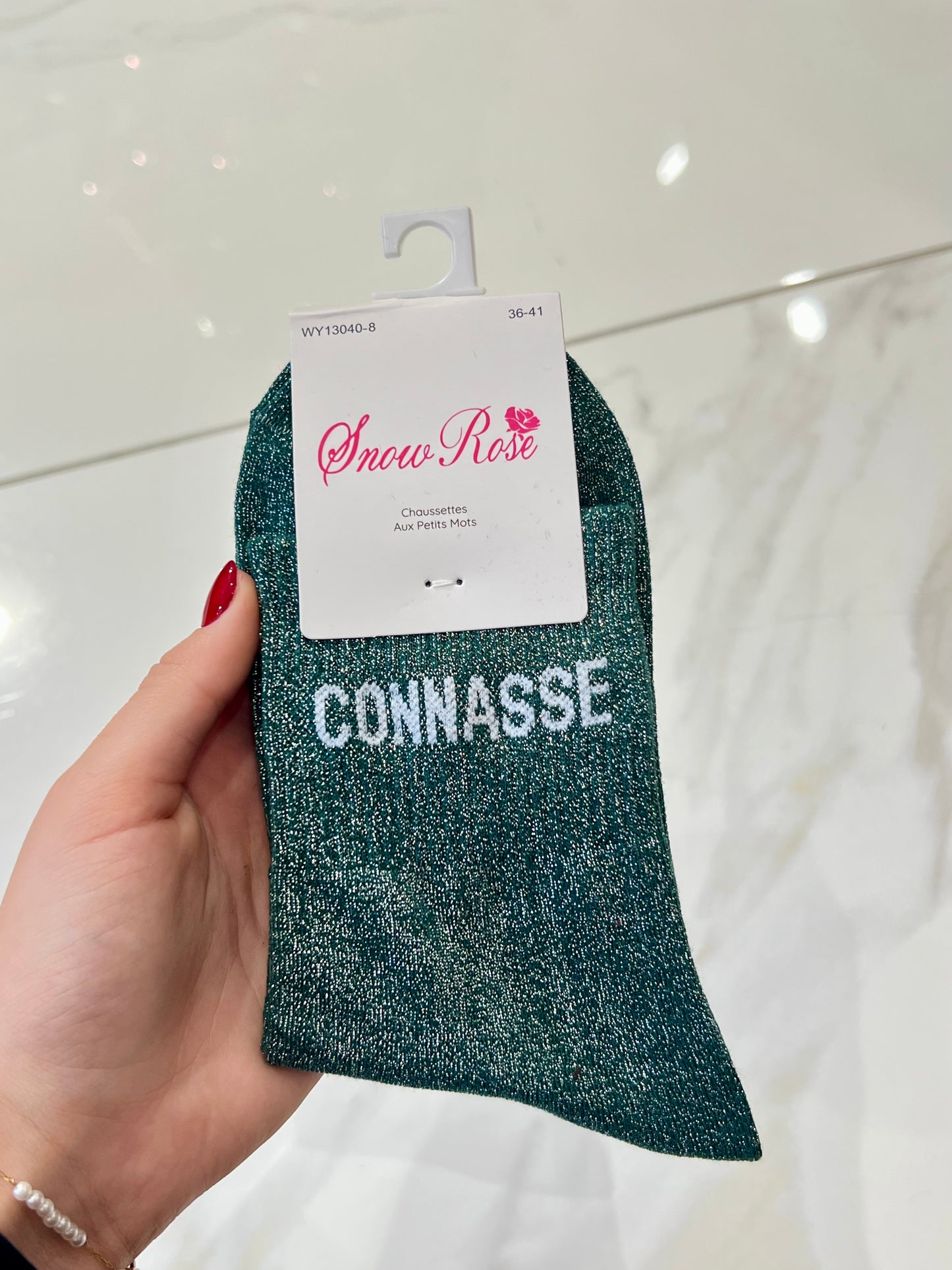 Chaussettes pailletées - message c*nnasse