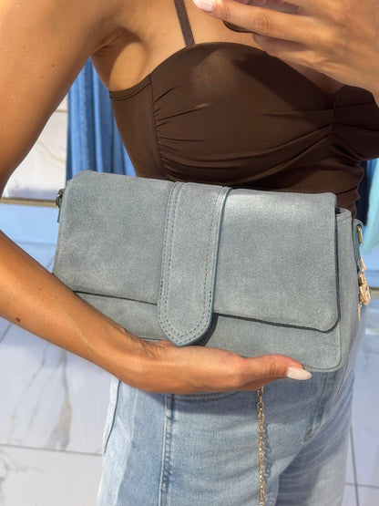 Sac en cuir nubuck dupe à double bandoulière - bleu ciel