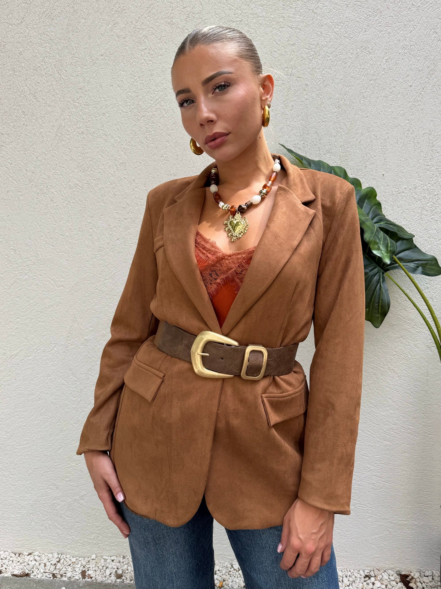 Collier perle et cœur chocolat