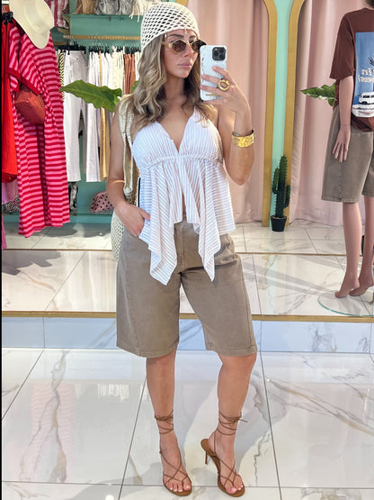 Top noué volanté avec coques - beige