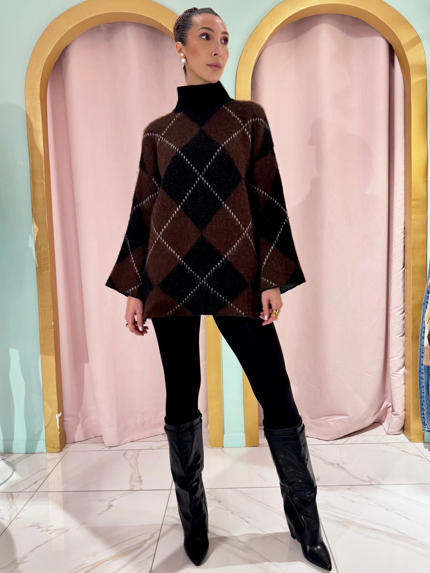 Tunique en maille Jacquard –noire