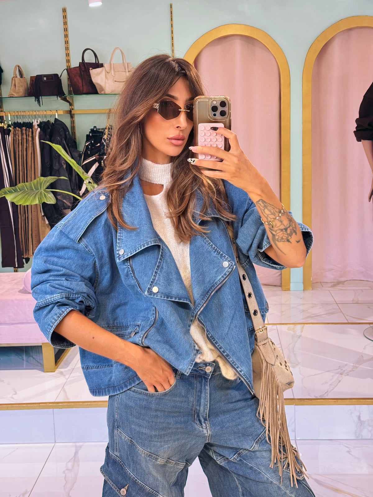 Veste en Jean Maxi Oversize à Épaulettes – Esprit Créateur bleu clair