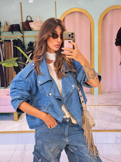 Veste en Jean Maxi Oversize à Épaulettes – Esprit Créateur bleu clair
