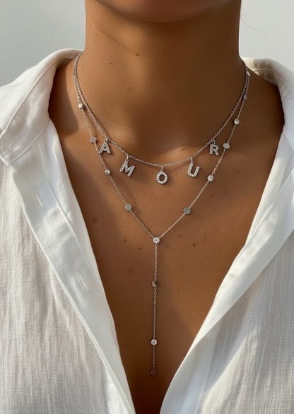 Collier fin amour coloris argent