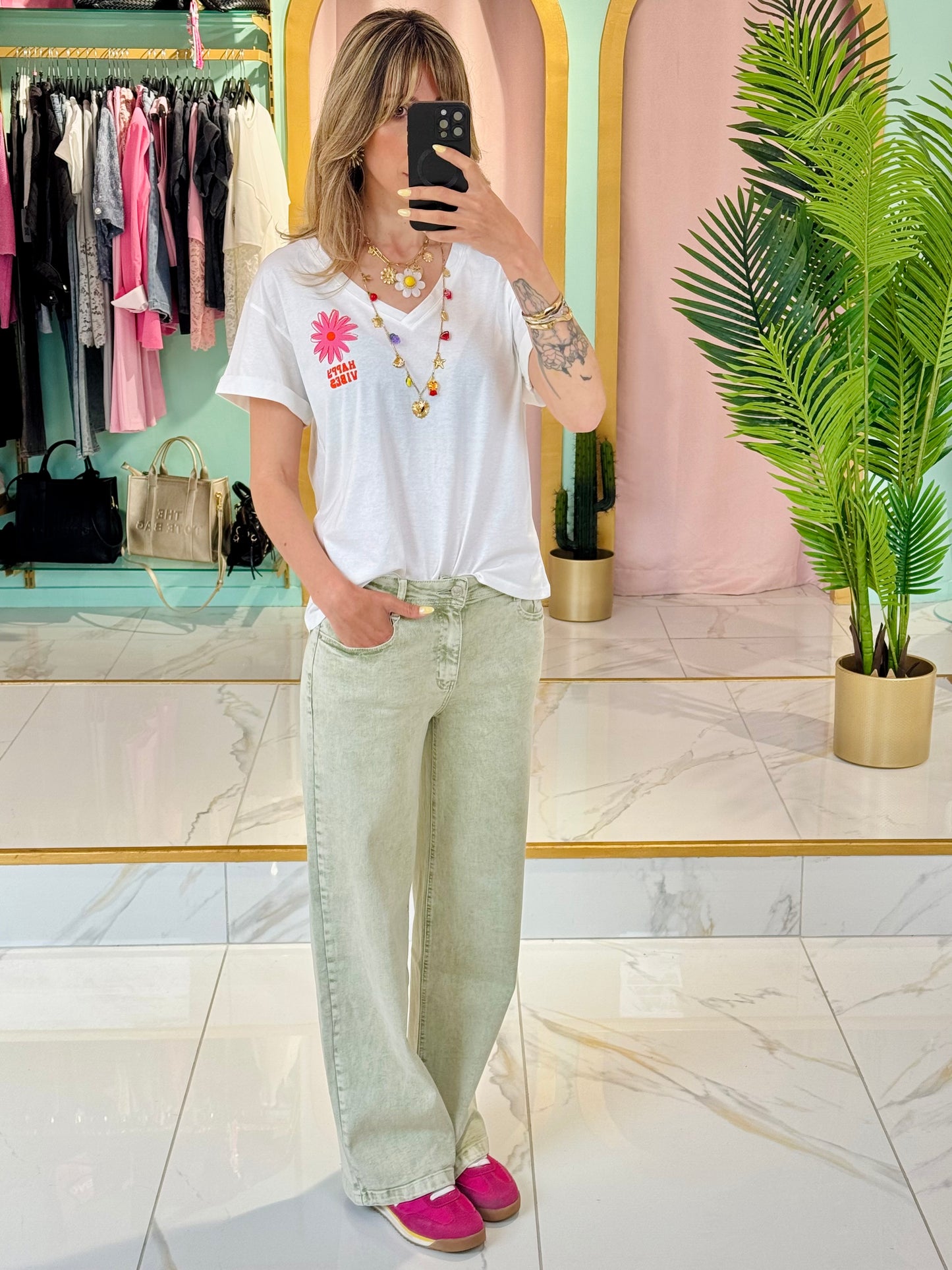 T-shirt « Happy Vibes » - Blanc