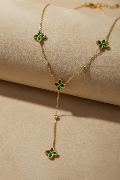 Collier lola fleurs strass vert