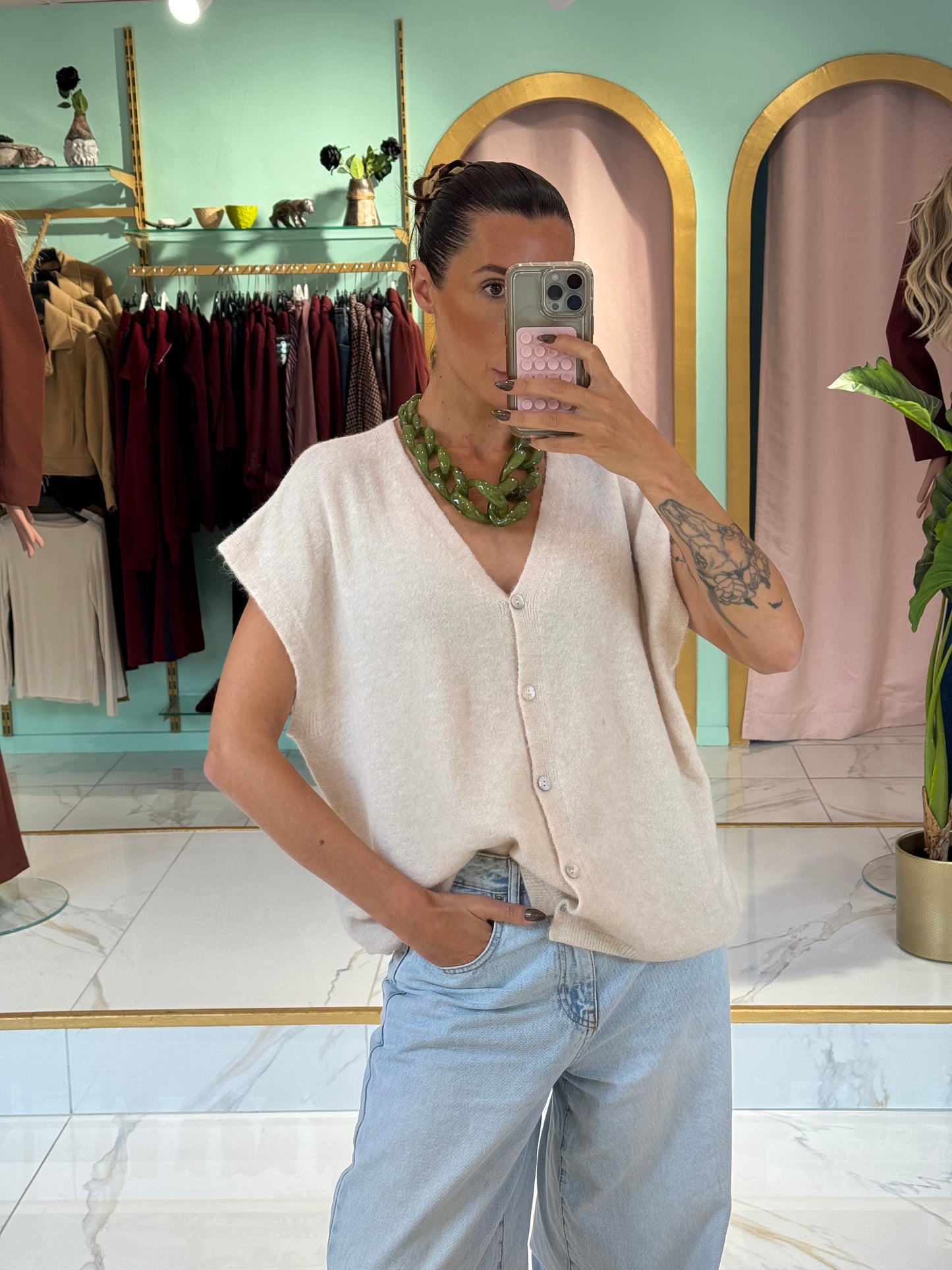 Collier maillon xl en résine vert pistache