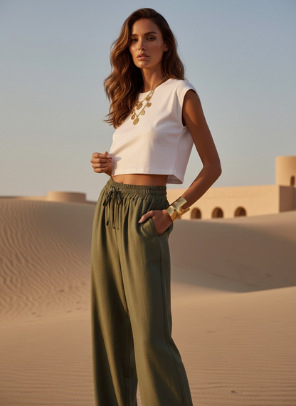 Pantalon fluide italien – kaki
