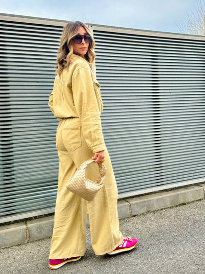 Ensemble en jean surchemise & pantalon wide leg beige