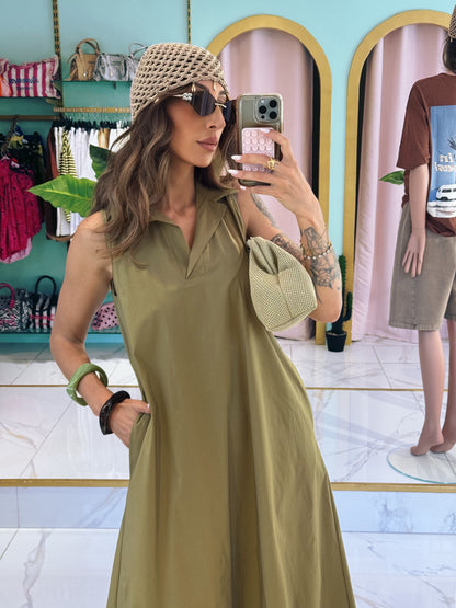 Robe midi col chemise - pistache