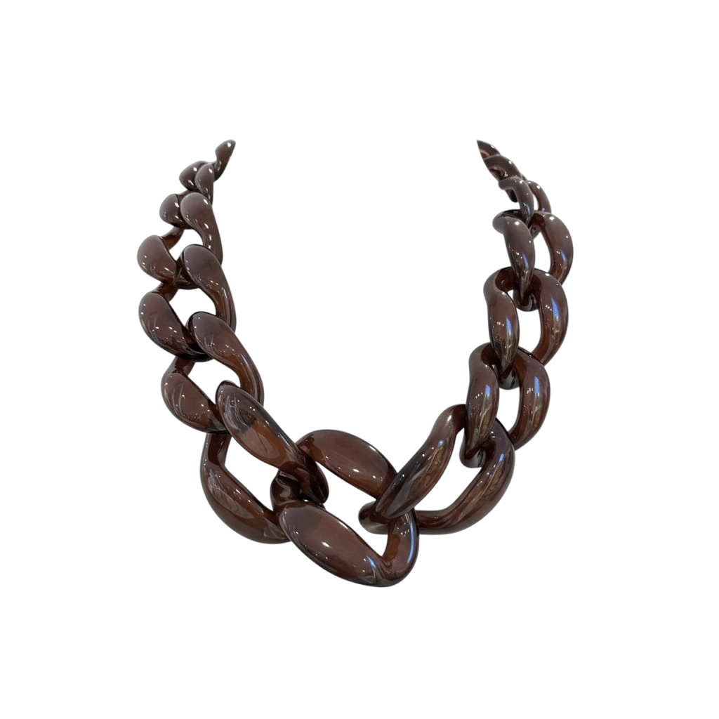 Collier maillon xl en résine chocolat