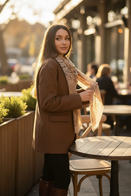 chèche imprimé style bandana – beige & chocolat