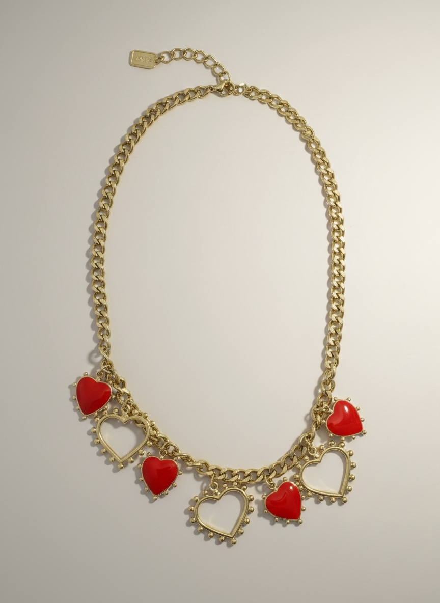 Collier multi cœurs rouge