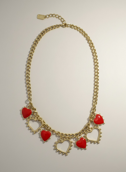 Collier multi cœurs rouge