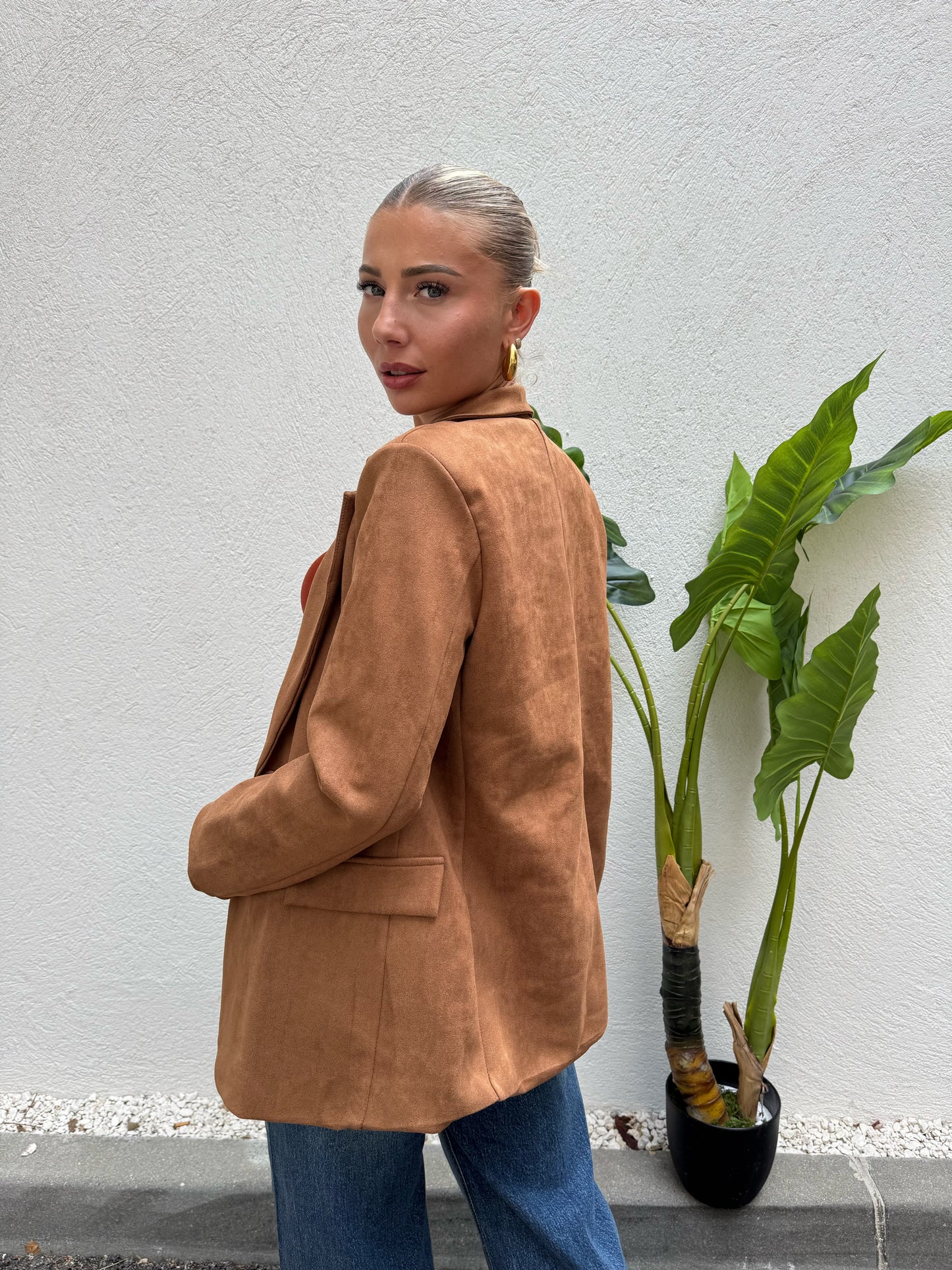 Veste façon nubuck camel