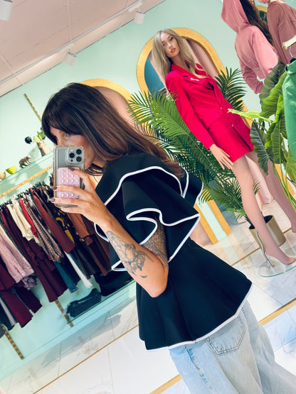 Top Peplum en Néoprène – Volants Contrastés