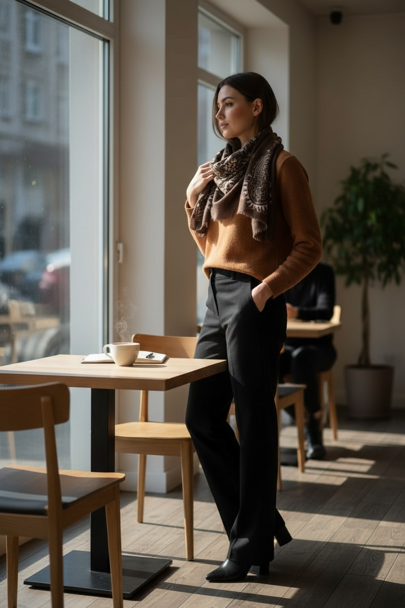 chèche imprimé style bandana – chocolat  & écru