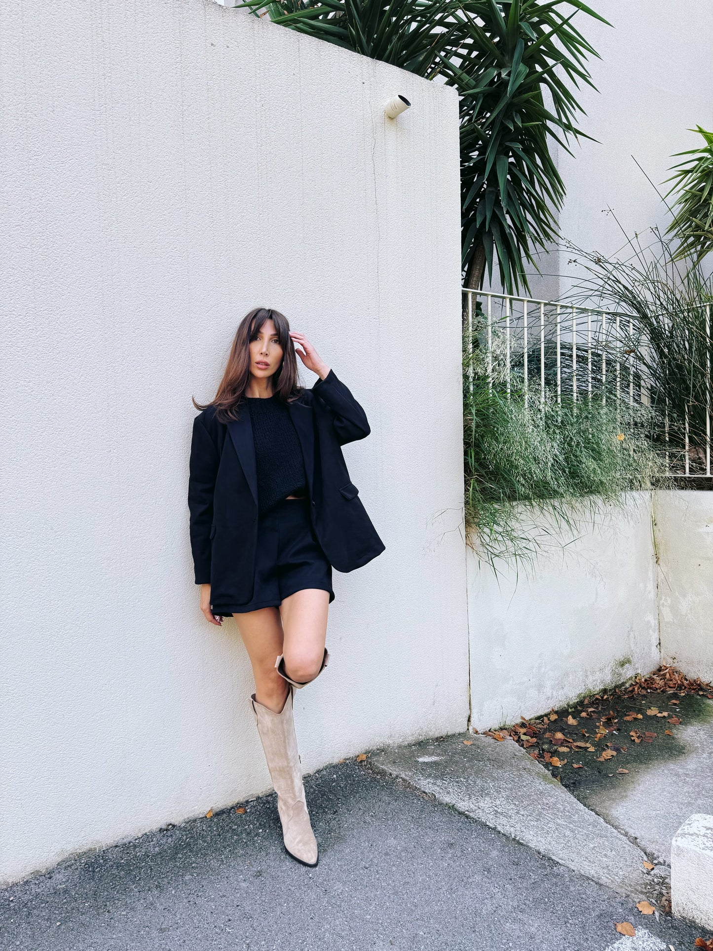 Veste tailleur façon nubuck noir