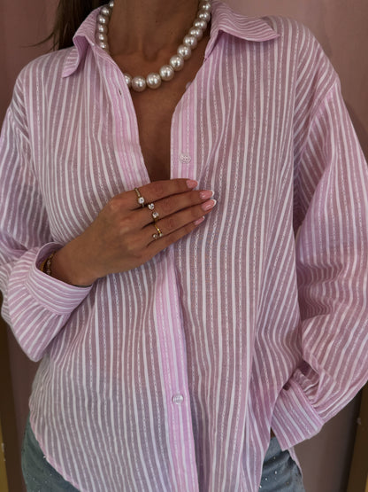 Chemise Oversize Rayée 100% Coton – rose