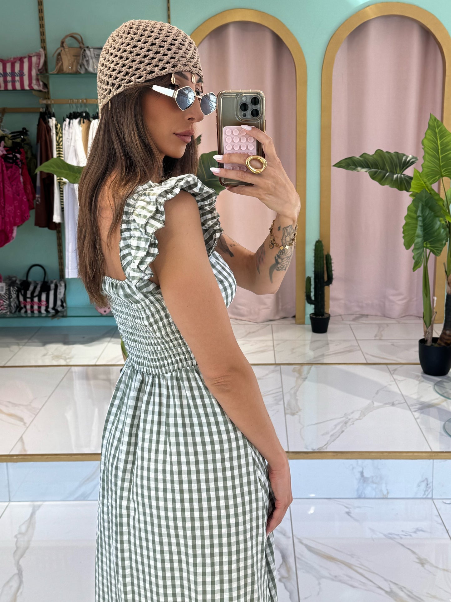 Robe longue vichy - kaki