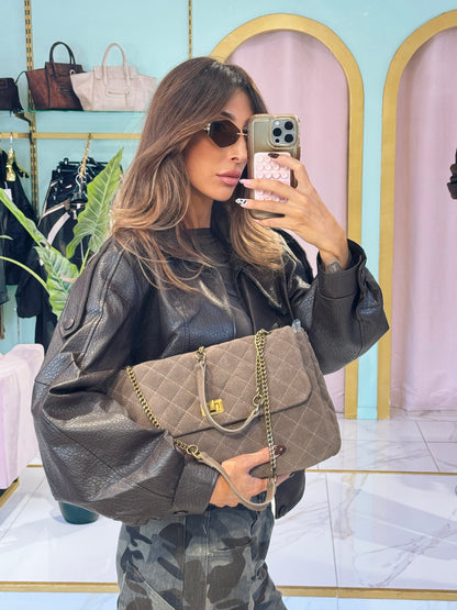 Sac dupe en cuir chacha - choco/taupe