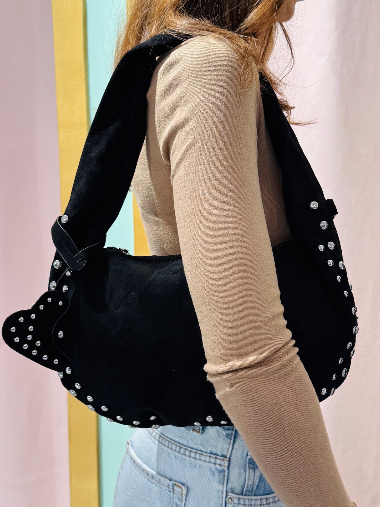 Sac hobo façon nubuck -noir