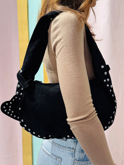 Sac hobo façon nubuck -noir