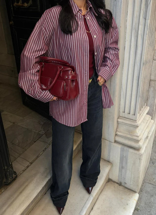 Chemise rayé en popeline bordeaux